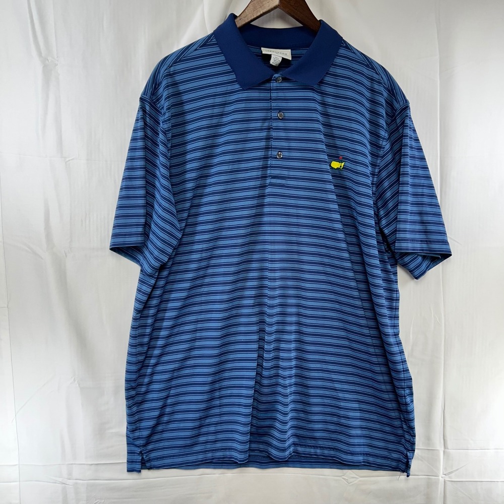 Masters Performance Polo Shirt Mens XL Blue Striped Short Sleeve Golf Logo